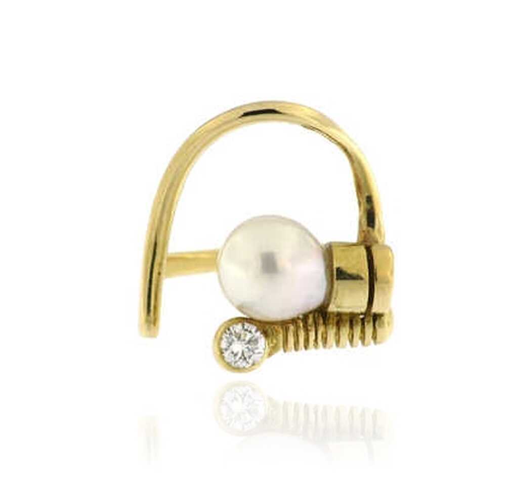 Yellow gold ring with pearl and brilliant
