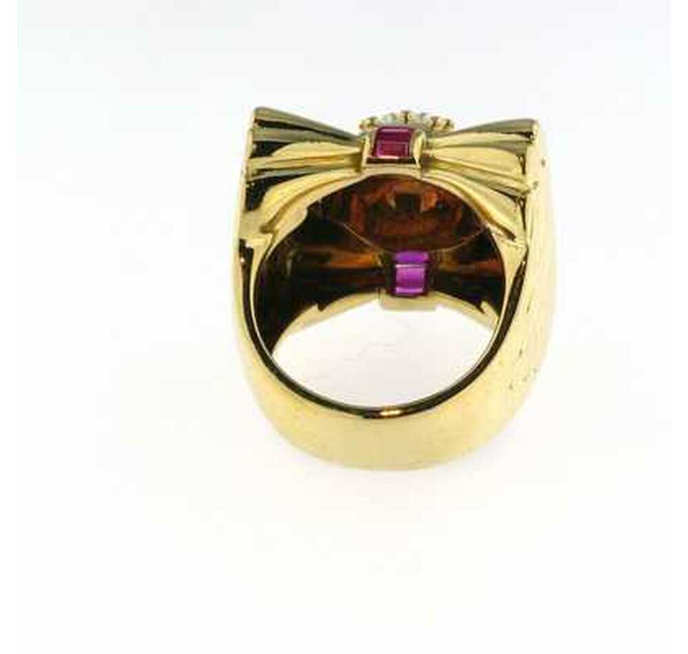 Geelgouden vintage ring met briljant en robijnen