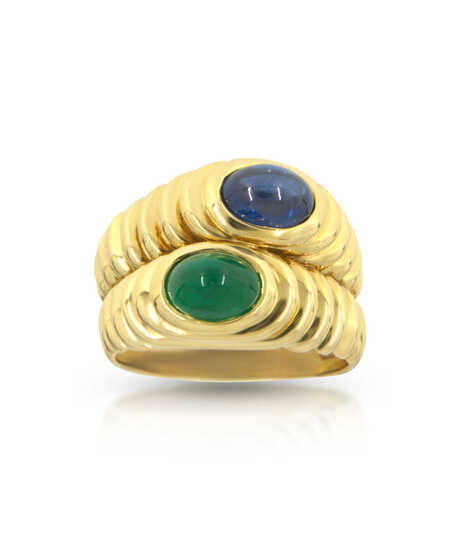 Yellow gold ring with Emerald and Sapphire