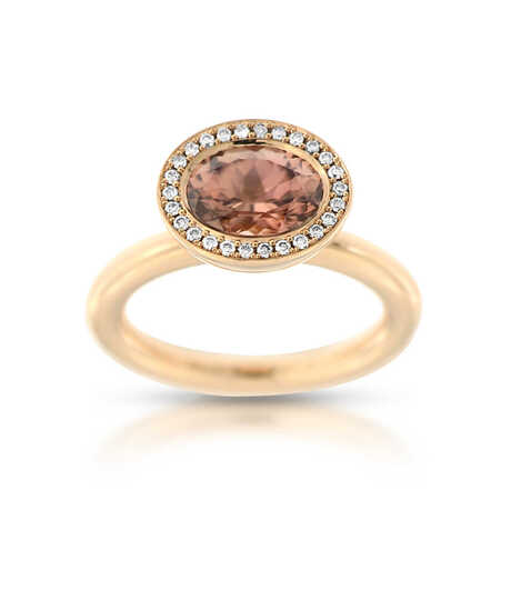 Sushi ring in pink gold with pink zircon and champagne brilliant
