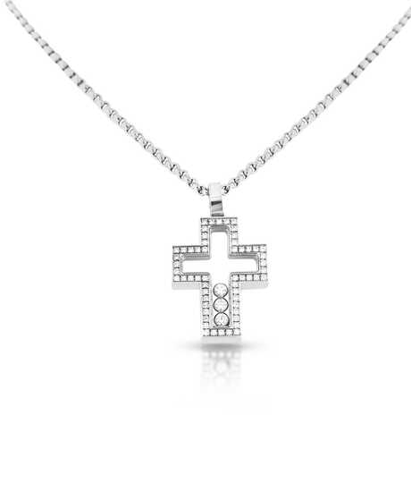 Chopard white gold necklace with cross 'Happy diamonds'