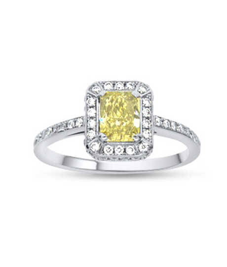 Platina entourage met gele diamant en 56 briljanten