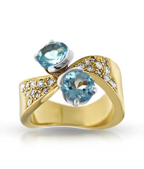 Toi et Moi geelgouden ring met topazen en briljanten
