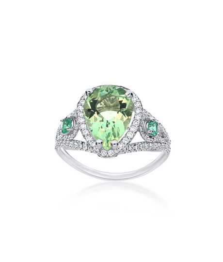 White gold ring 18 kt with pear-shaped Tourmaline 2.91 ct