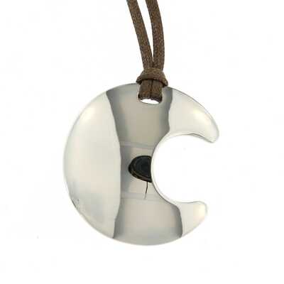 Necklace curved moon white gold on leather