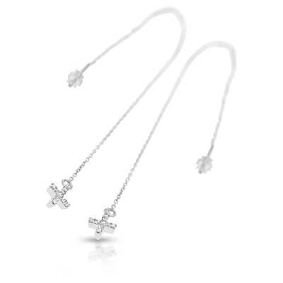 Earrings with chain   cross white gold
