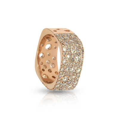 Square pink gold ring with cognac brilliants