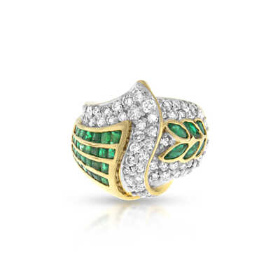 Geelgouden ring 18kt met smaragd en briljanten