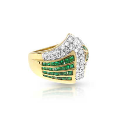 Geelgouden ring 18kt met smaragd en briljanten