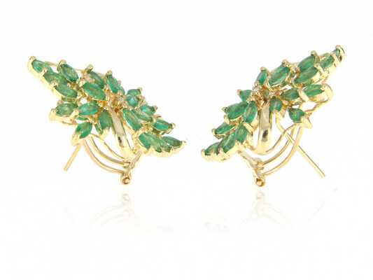 Yellow gold ear clips/tige with emerald marquises