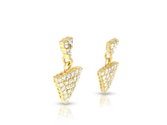 Yellow gold earrings triangular with 48 diamonds