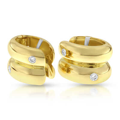Yellow gold earrings with tige - 4 diamonds