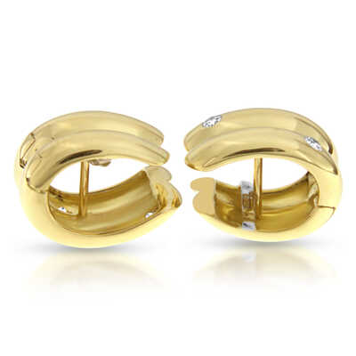 Yellow gold earrings with tige - 4 diamonds