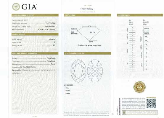 1.01 F/Si1 Gia   0.50 ct R/VVs Or