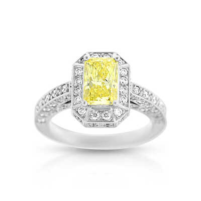 Bague en platine avec diamant jaune Solitair 1,61 ct