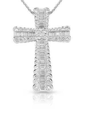 Witgouden kruis met diamant briljant en baguettes