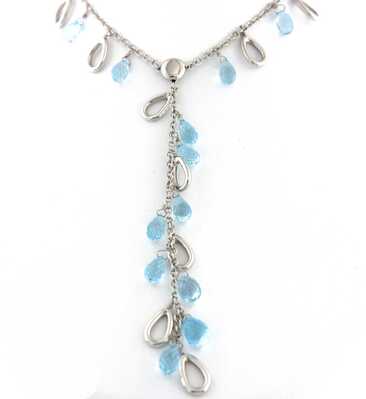 Necklace in 'V' with Topaz briolettes on white gold