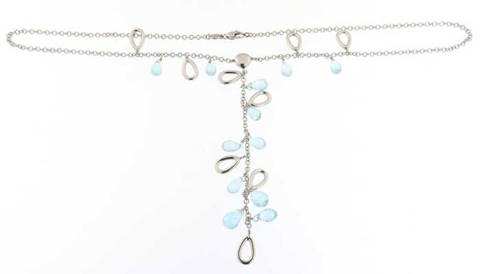 Necklace in 'V' with Topaz briolettes on white gold