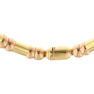 Bicolor gouden soepele halsketting met bolvormige en staafvormige schakels