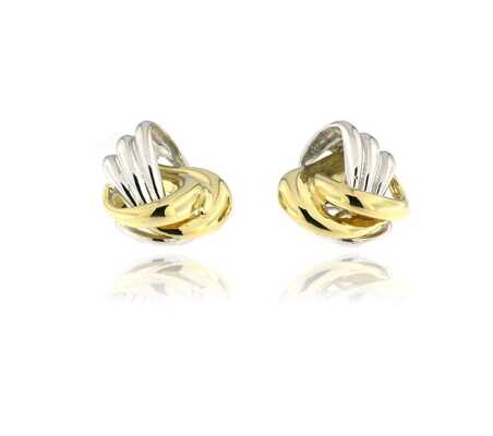 Earrings bicolor of a button with 3 rings