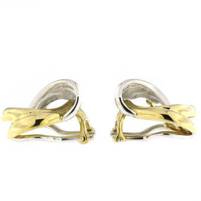 Earrings bicolor of a button with 3 rings