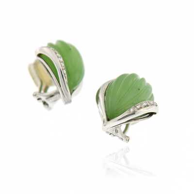 Ear clips white gold with Nephrite