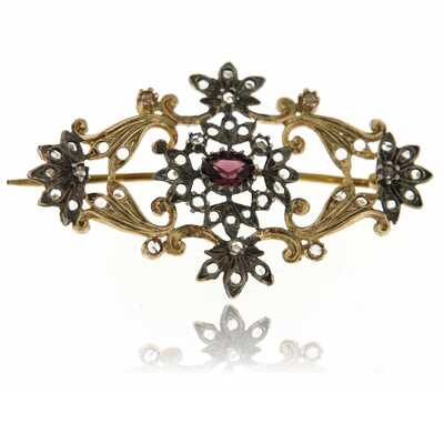 Antieke broche goud/zilver met spinel