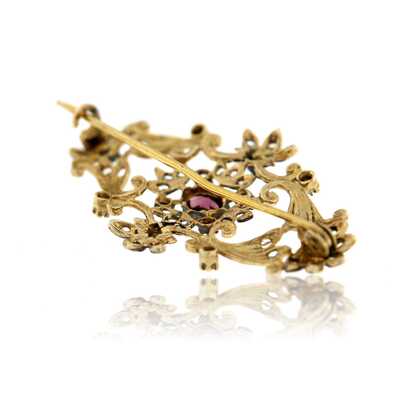 Antieke broche goud/zilver met spinel