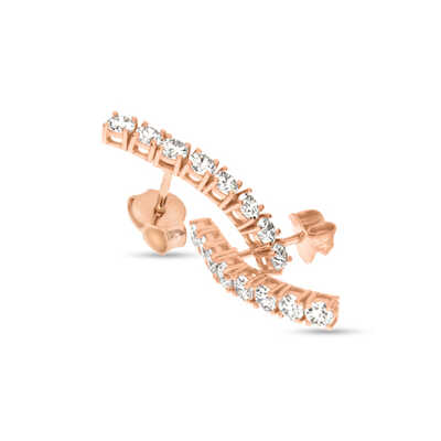 Rozegouden oorringen bezet met 16 briljanten en met flexibele onderkant