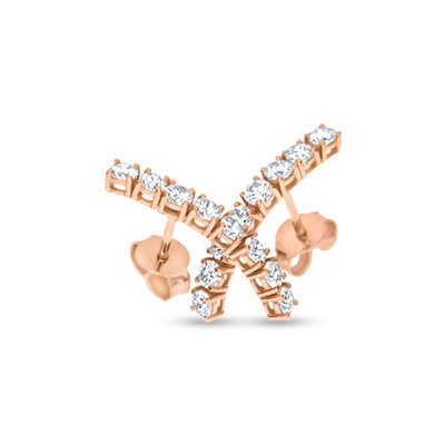 Rozegouden oorringen bezet met 16 briljanten en met flexibele onderkant