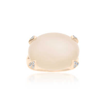 Bron ring in pink gold with white moonstone and diamonds - UNIQUE PIECE