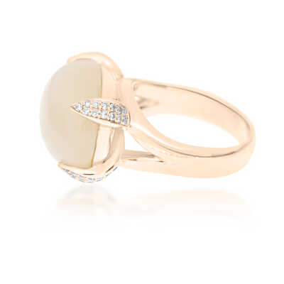 Bron ring in pink gold with white moonstone and diamonds - UNIQUE PIECE