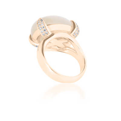 Bron ring in pink gold with white moonstone and diamonds - UNIQUE PIECE