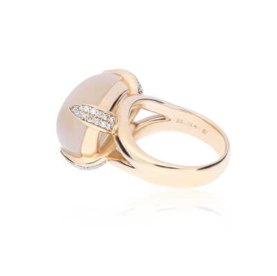 Bron ring in pink gold with white moonstone and diamonds - UNIQUE PIECE