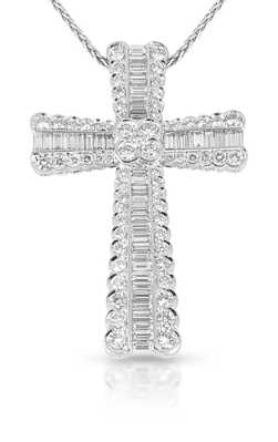 White gold cross with diamond brilliant and baguettes