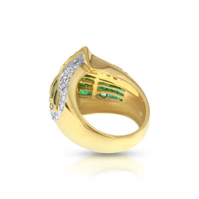 Geelgouden ring 18kt met smaragd en briljanten