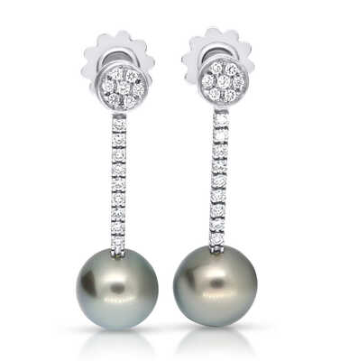 Glacial Green Tahitian Pearl Earrings with Brilliant-Cut Diamonds
