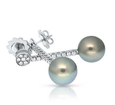 Glacial Green Tahitian Pearl Earrings with Brilliant-Cut Diamonds