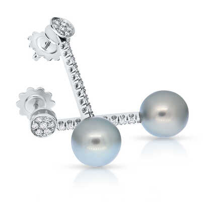 Glacial Green Tahitian Pearl Earrings with Brilliant-Cut Diamonds