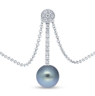 Glacial Green Tahitian Pearl Earrings with Brilliant-Cut Diamonds