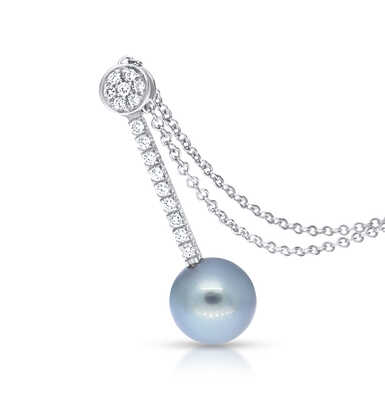 Glacial Green Tahitian Pearl Earrings with Brilliant-Cut Diamonds