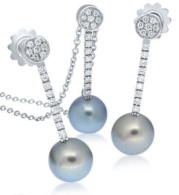 Glacial Green Tahitian Pearl Earrings with Brilliant-Cut Diamonds