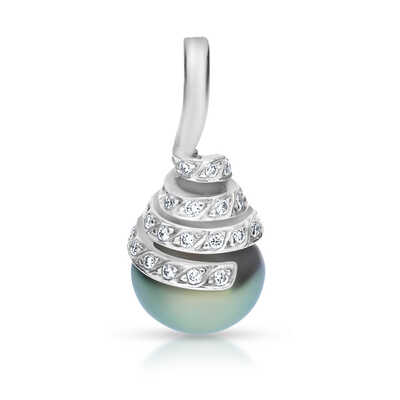 Glacial Green Tahitian Pearl Earrings with Brilliant-Cut Diamonds
