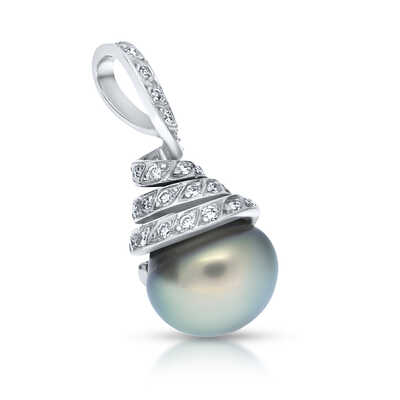 Glacial Green Tahitian Pearl Earrings with Brilliant-Cut Diamonds