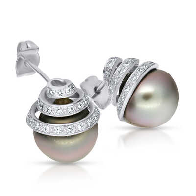 Glacial Green Tahitian Pearl Earrings with Brilliant-Cut Diamonds