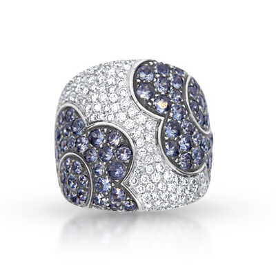 Pasquale Bruni ring in white gold with diamonds and blue sapphires