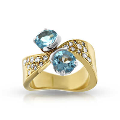 Toi et Moi yellow gold ring with topazes and diamonds