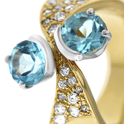 Toi et Moi yellow gold ring with topazes and diamonds