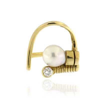 Yellow gold ring with pearl and brilliant