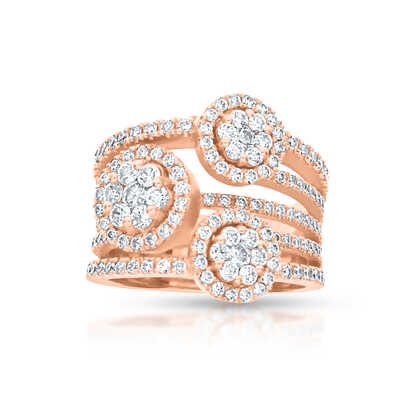 Ring in pink gold set with 158 brilliant-cut diamonds in 5 rows